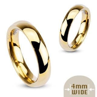 Stainless Steel Gold IP Glossy Mirror Polished Traditional Wedding Band (4mm Width)