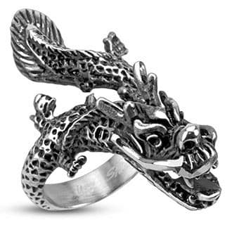 Stainless Steel Mens Flying Dragon Gothic Wide Cast Ring