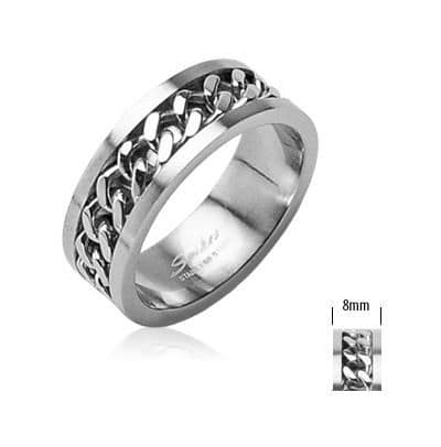 Stainless Steel Ring With Chain Centre