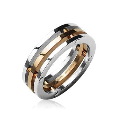 Stainless Steel with IP Rose Gold Centre 3 Piece Ring