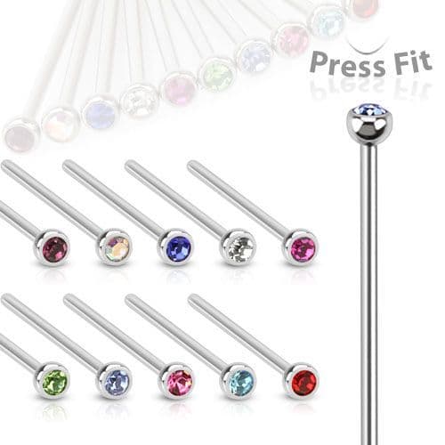 Straight Nose Stud with CZ Gem Top