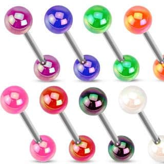Surgical Steel Barbell / Tongue Bar with Metallic Coated Acrylic Ball