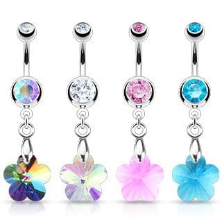 Surgical Steel Crystal Ray Prism Flower Belly Bar