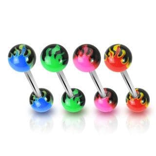 Surgical Steel Nipple / Tongue Barbell with UV Flamed Balls