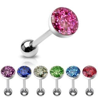 Surgical Steel Phosphor Glitter Epoxy Dome Top Barbell