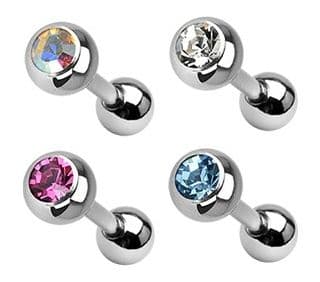 Surgical Steel Tragus / Cartilage Barbell with Press Set Gem Ball