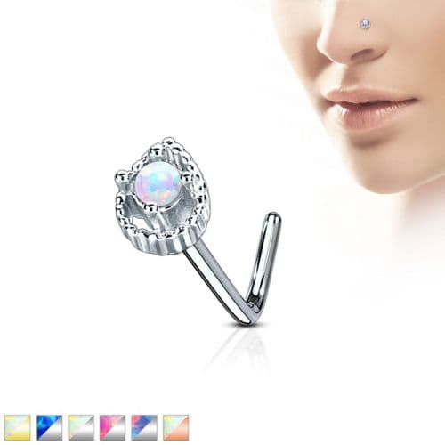 Tear Drop Opal Gem Nose Stud with L Bend Bar