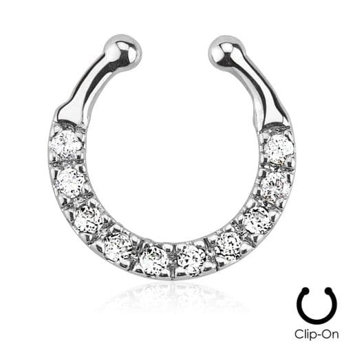 Ten Paved Clear Gem Single Line Non-Piercing Septum Ring Hanger