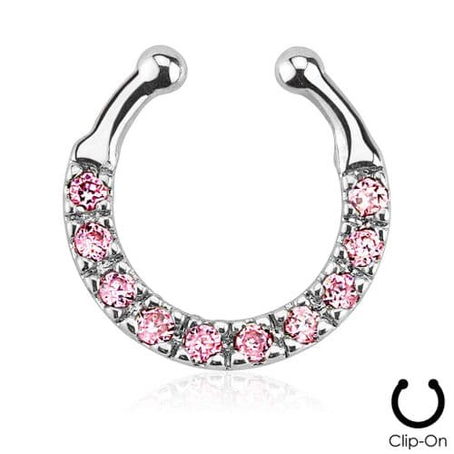 Ten Paved Pink Gem Single Line Non-Piercing Septum Ring Hanger