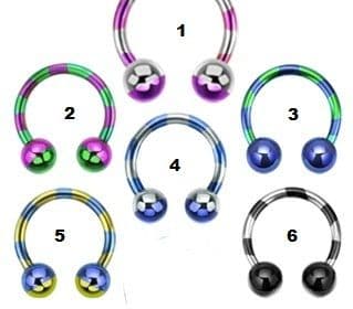 Titanium Anodised Striped Horseshoe Barbell