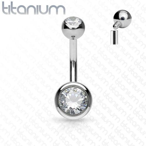Titanium Belly Bar with Clear Gems Internally Thread