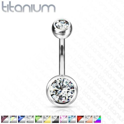 Titanium Double Gem Belly Bar Piercing