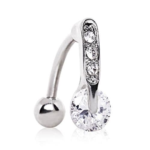 Top Down Belly Bar with Clear Round Gems
