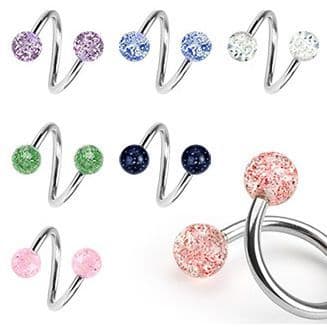 Twist Belly Bar Piercing with Glitter Balls