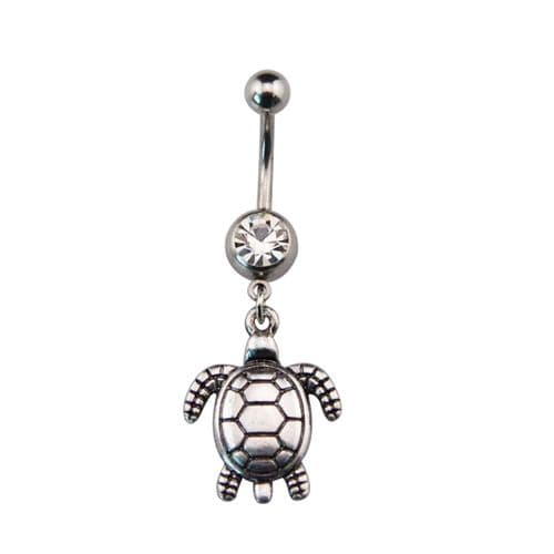 Wiccan Pagan Belly Bar / Navel Piercing with Turtle Dangle