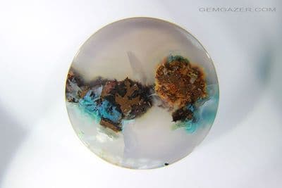 Chrysocolla & Native Copper in Chalcedony cabochon, Indonesia. 41.87 carats. (Video)