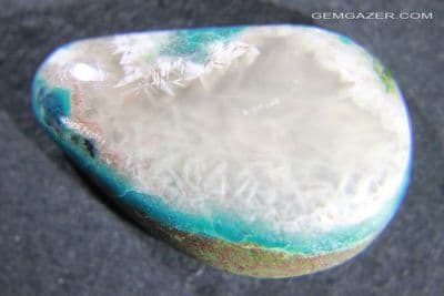 Chrysocolla with Sagenitic Agate cabochon, Arizona USA.  34.78 carats.