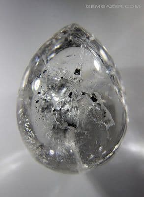 Enhydro Quartz cabochon with moving bubble & black sediment, Madagascar. 86.26 carats. (Video).