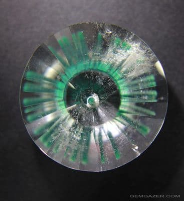 Green Chrysanthemum effect faceted Quartz.  77.63 carats.