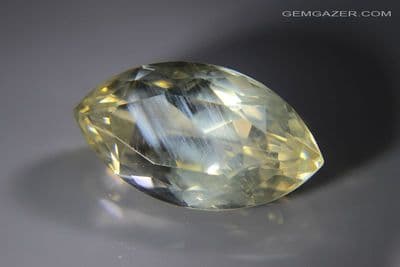 Oligoclase Sunstone, pale peach-yellow with pink schiller, faceted, Mexico. 8.52 carats.