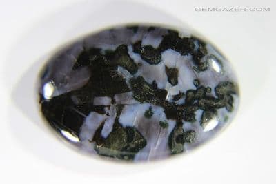 Quartz & Feldspar Gabbro cabochon (aka Merlinite), Madagascar.  38.50 carats.