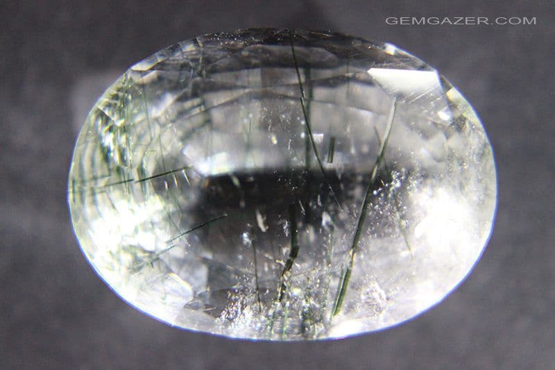 Quartz with Actinolite needle inclusions facteted Pakistan 39 52 carats