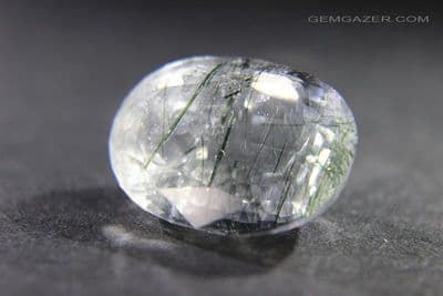 Quartz with Actinolite needle inclusions, facteted, Pakistan.  39.52 carats.