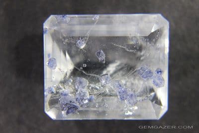 Quartz with blue Fluorite crystal inclusions, faceted, Madagascar.  28.36 carats.