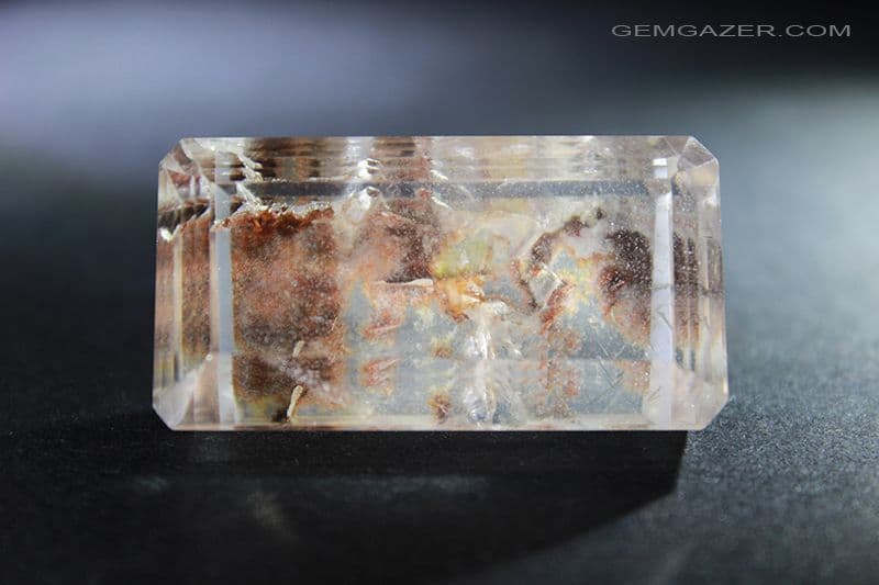 Quartz with oxide-coated negative crystal inclusions faceted Brazil 101 ...