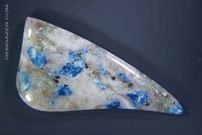 Quartzite cabochon with Lazulite & Pyrite, Switzerland. 31.63 carats. (Video)