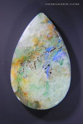 Quartzite cabochon with Linarite and Brochantite, Namibia. 64.19 carats.