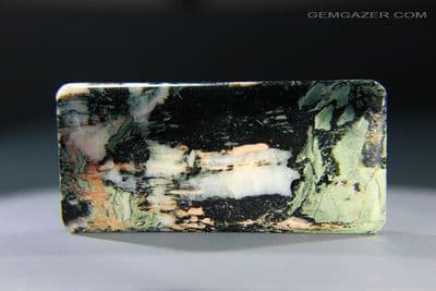 Scenic Pine Valley Jasper cabochon, China. 140.54 carats.