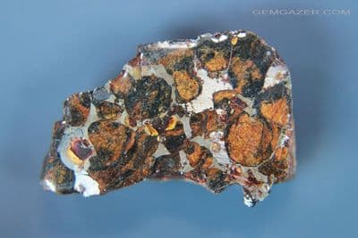 Sericho Pallasite Meteorite slice with Olivine crystals, Kenya. 13.00 grams. (Video)