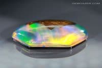 Synthetic Aurora Opal & Maple Wood Landscape Triplet cabochon, Australia. 23.42 carats. (Video)