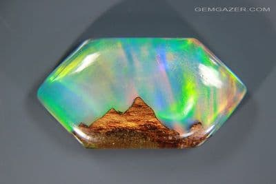 Synthetic Aurora Opal & Maple Wood Landscape Triplet cabochon, Australia. 23.42 carats. (Video)