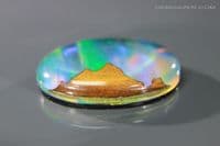Synthetic Aurora Opal & Maple Wood Landscape Triplet cabochon, Australia. 30.44 carats.  (Video)