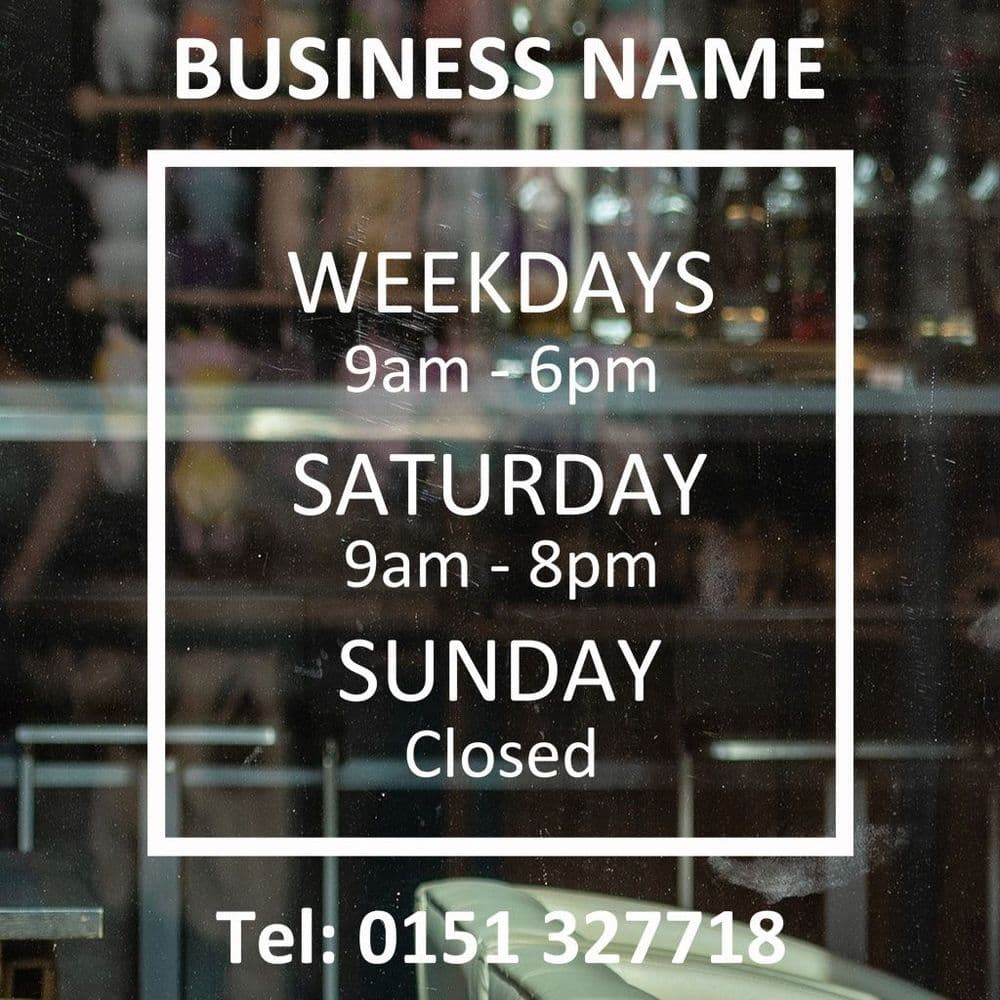 Personalized Business Opening Hours Sign - Custom Vinyl Decal For Window Or Wall