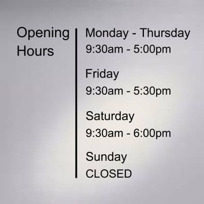 Business Hours Vinyl Decal