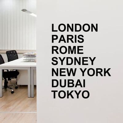 Personalised City Name Stickers (suitable to display under clocks)