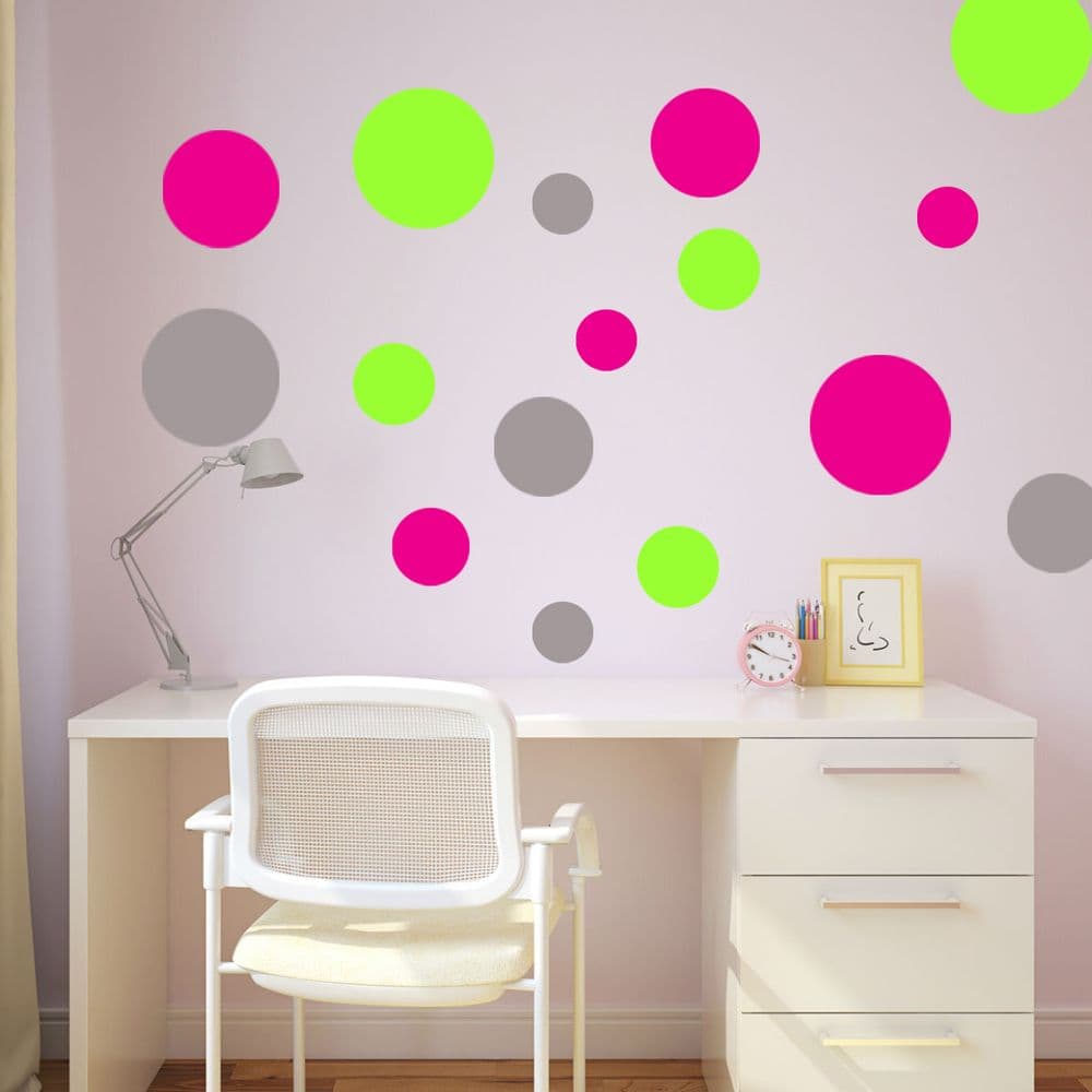 60x Polka Dot Wall Stickers – DavesDisco Vinyl Decals – Multicolor, UK Made