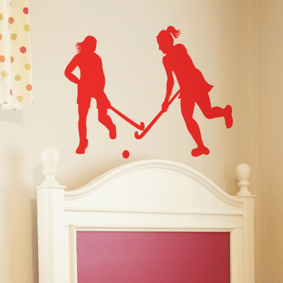 Two Girls Playing Hockey Wall Sticker