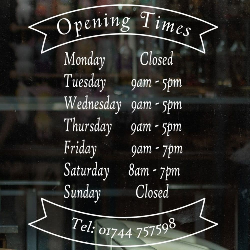 Vinyl Opening Hours Banner Design