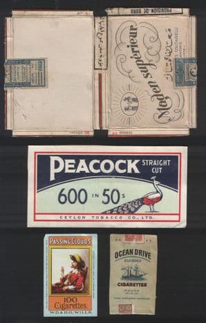 5  cigarette packet fronts and tobacco labels & a cigarette box   #892