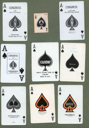 9 different single playing cards, all Aces of Spades  #241