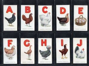 Cigarette cards set Chickens, Poultry Alphabet, 1925 Orpington, Bantam, Fox,