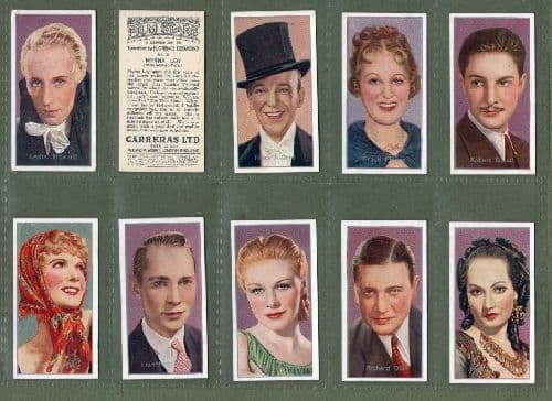 carreras cigarette cards film stars Cigarette cards set Film Stars 1936 Ginger Rogers Shirley Temple
