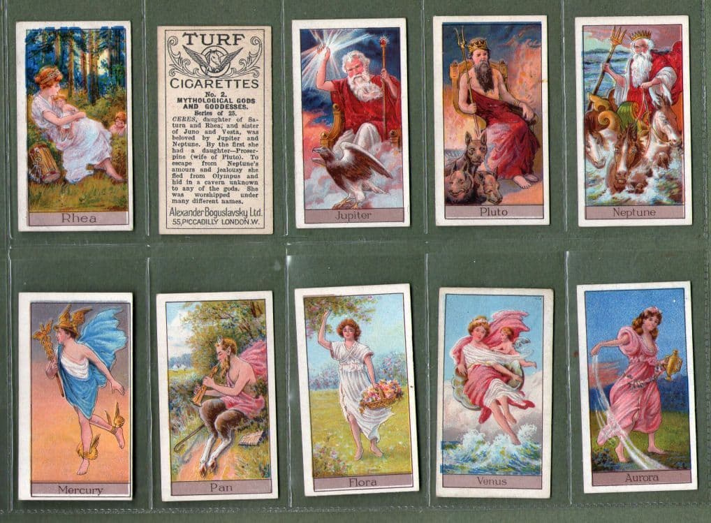 cigarette card sets Cigarette cards set Mythological Gods & Goddesses Cupid Diana
