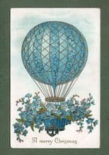Collectable Christmas post cardscard embossed shows airballoon airship #045