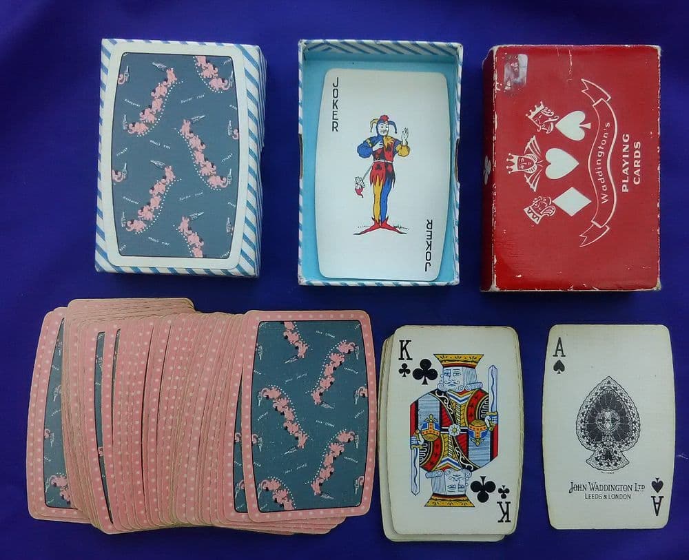 Waddingtons Pink collectable playing cards Pink Elephants by Waddingtons barrel-shaped deck