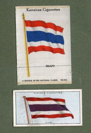 Collectible SIAM cigarette cards  old  Thailand flags one is silk #504